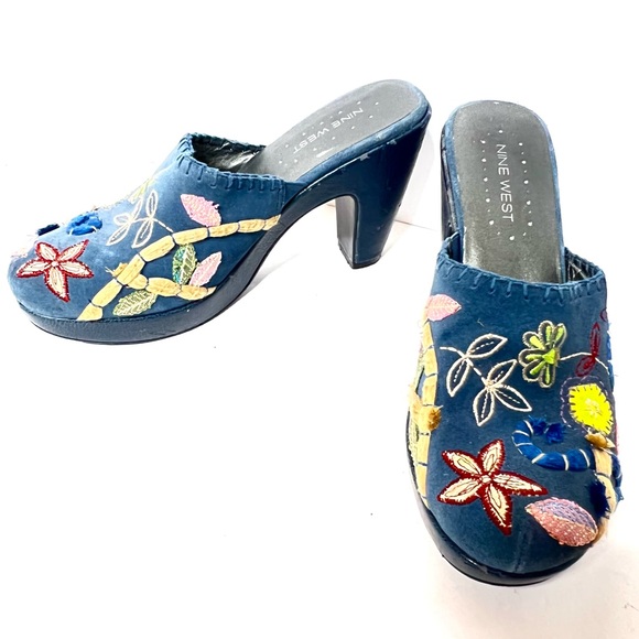 Boho Nine West Platform Clog Mule Slide Floral Shoes Size 8 - Picture 8 of 8